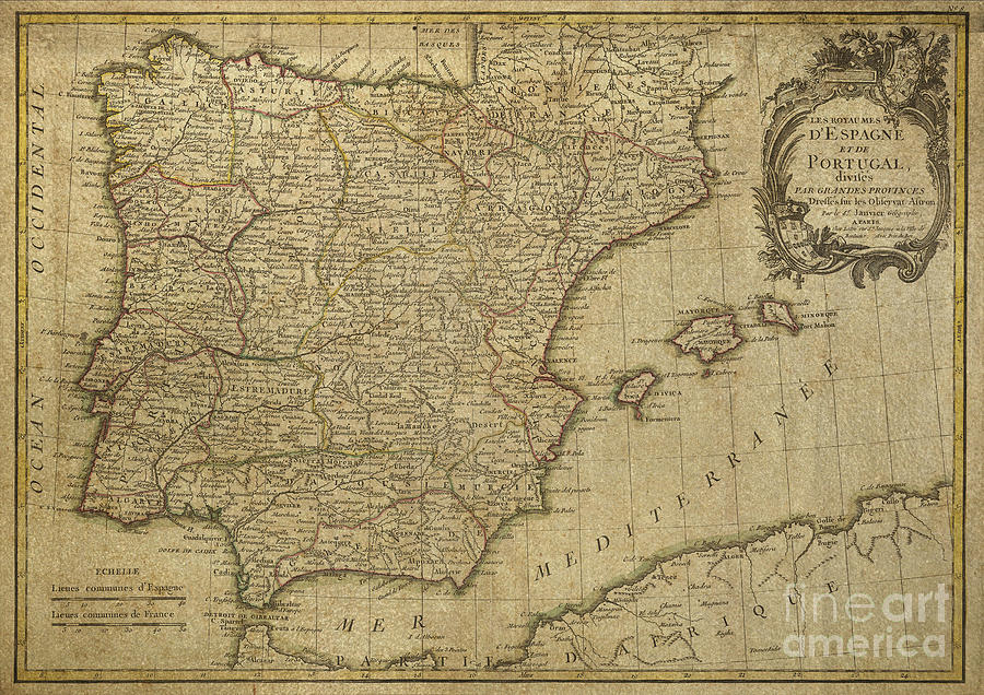 Vintage Map Of Spain and Portugal dated 1775 Digital Art by Melissa Messick