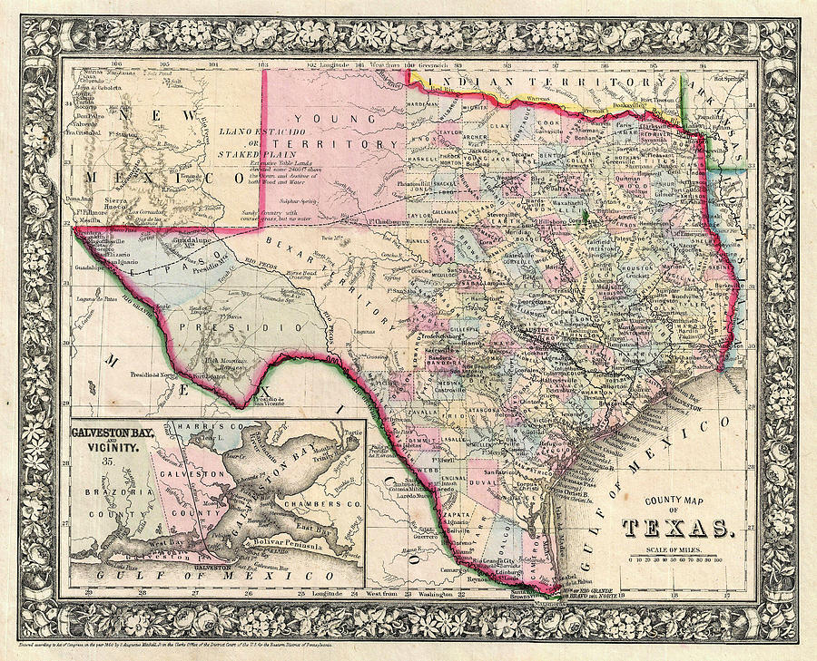 Vintage Map Of Texas 1 Photograph