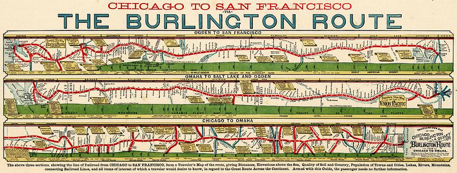 Vintage Map of the Burlington Rail Route Photograph by Benjamin Yeager