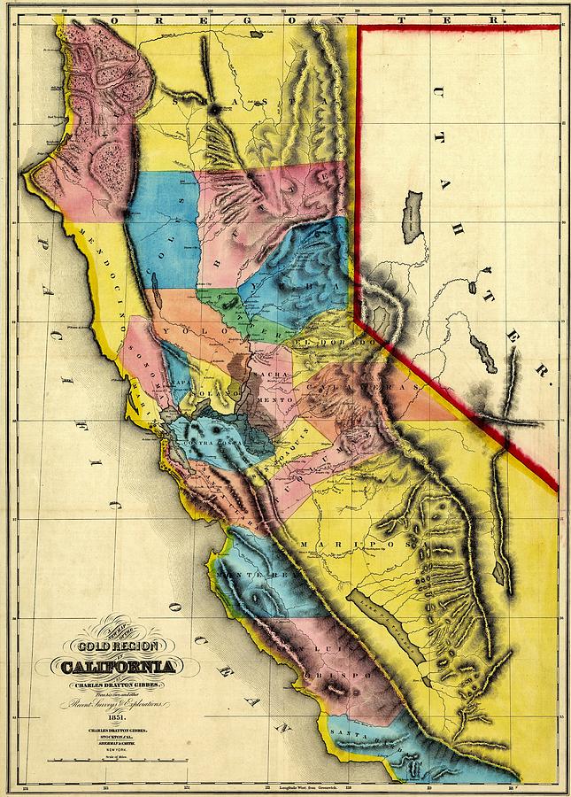 Vintage Map of the California Gold Rush Photograph by Benjamin Yeager