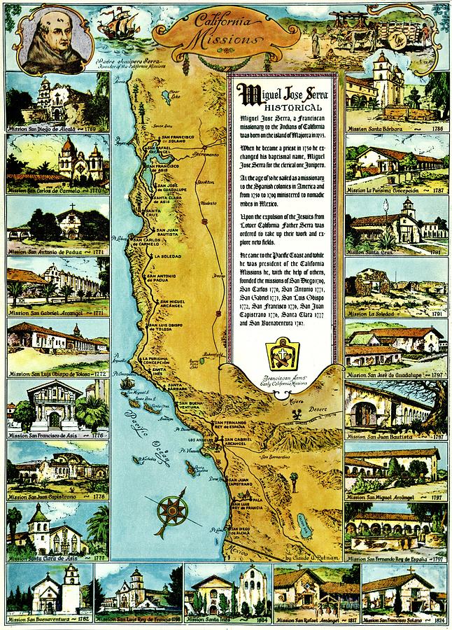 Vintage Map of the California Missions Photograph by Benjamin Yeager