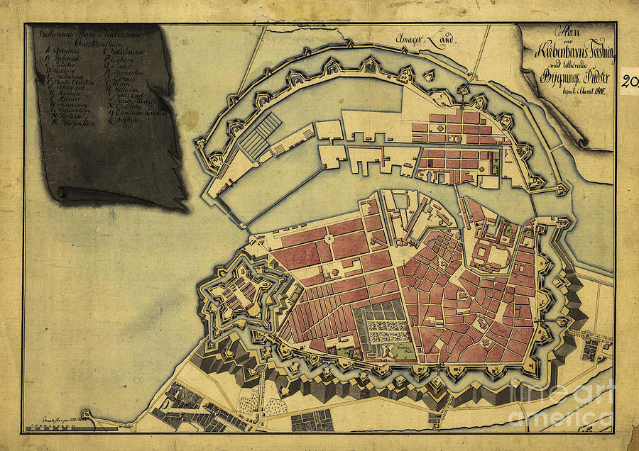 Vintage Map Of The City Of Copenhagen dated 1800 Digital Art by Melissa Messick