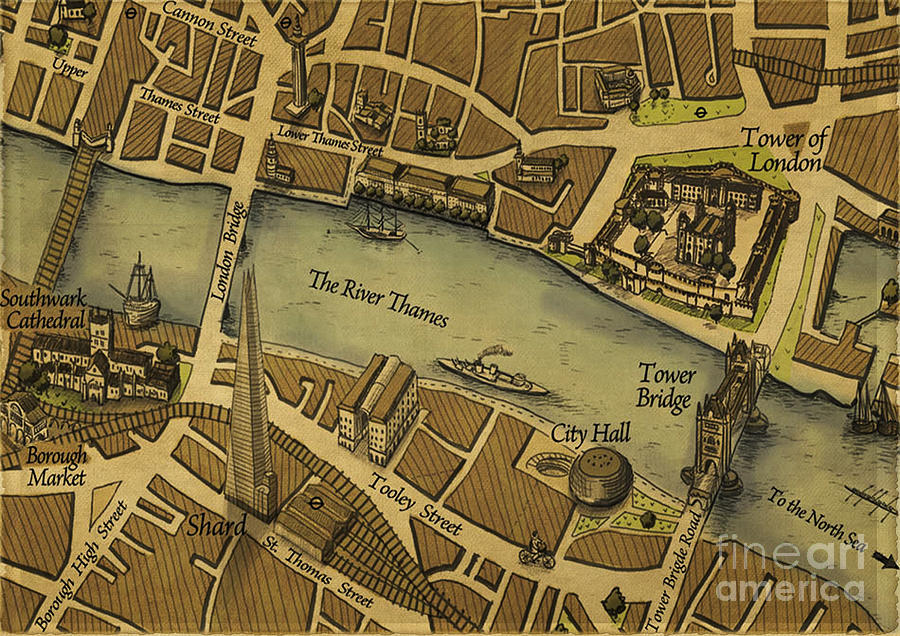 Vintage Map of the London Brdge Digital Art by Melissa Messick