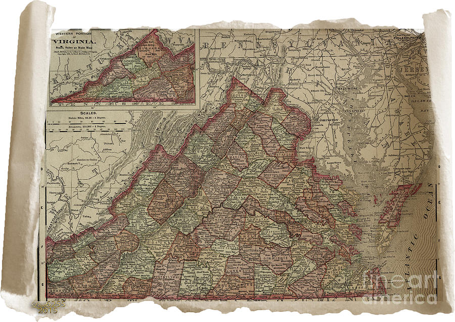 Vintage Map Of The State Of Virginia 1895 Digital Art by Melissa Messick