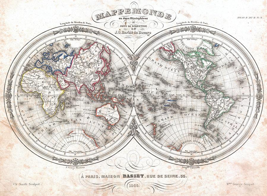 World Photograph - Vintage Map of The World 1848 by Adam Shaw