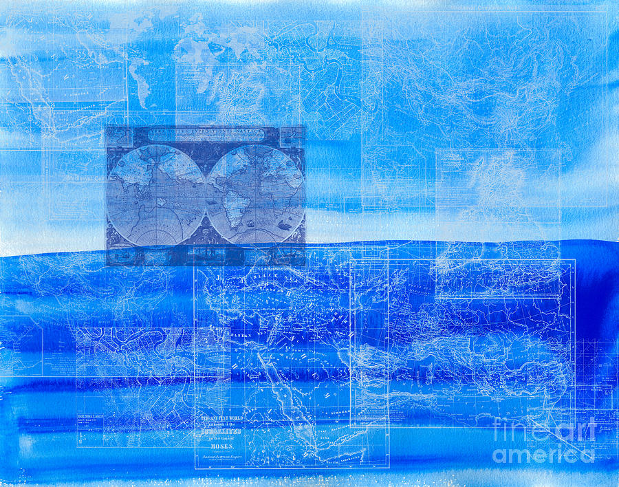 Vintage Maps Over Blue Sky and Sea Mixed Media by Beverly Claire Kaiya
