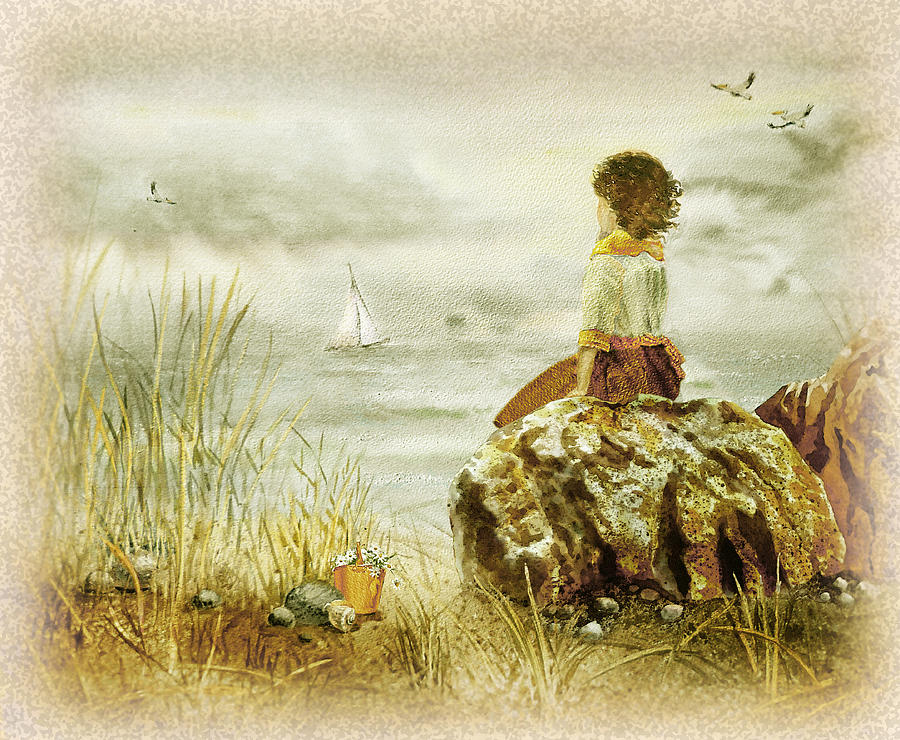 Vintage Memories Girl And The Ocean Painting by Irina Sztukowski
