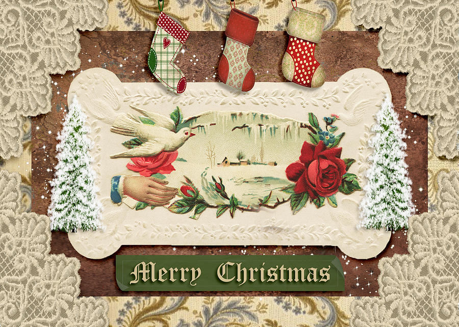 Vintage Merry Christmas Mixed Media by Paula Ayers