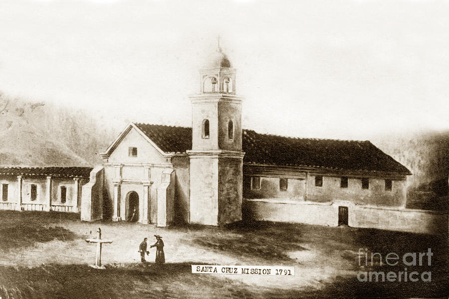 Vintage Photograph - Vintage Mission Santa Cruz California  circa 1850 by Monterey County Historical Society