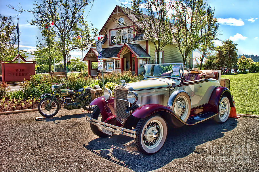 Vintage Model A Ford with Motorcyle Photograph by David Smith