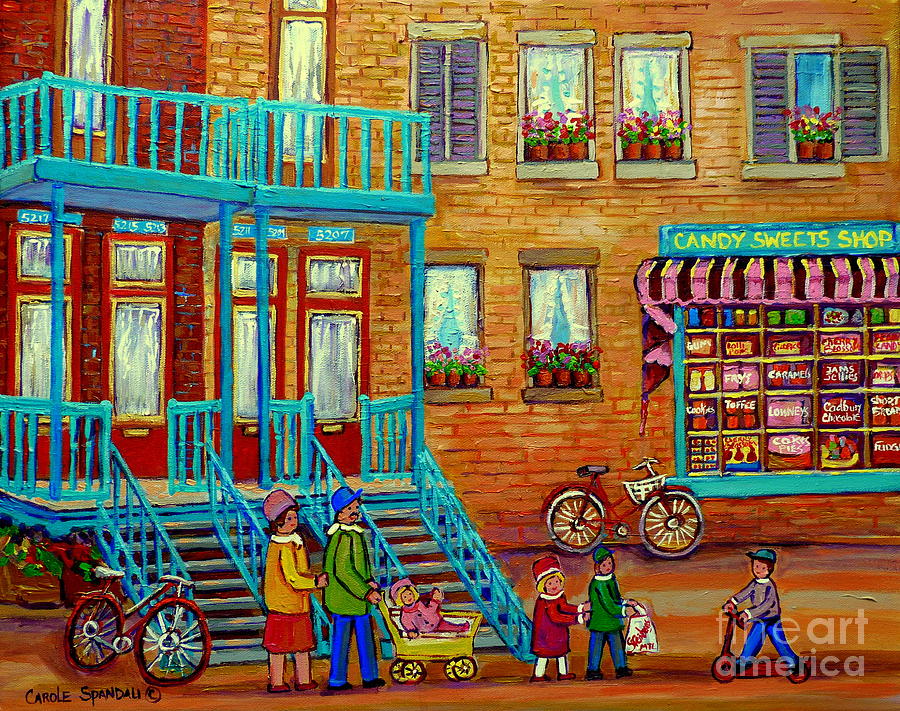 Vintage Montreal Candy Store Street Scene Paintings Of Montreal Carole Spandau Painting by Carole Spandau
