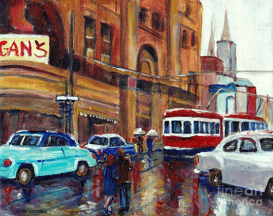 Vintage Montreal Union And St.catherine Monrgans Department Store Painting by Carole Spandau