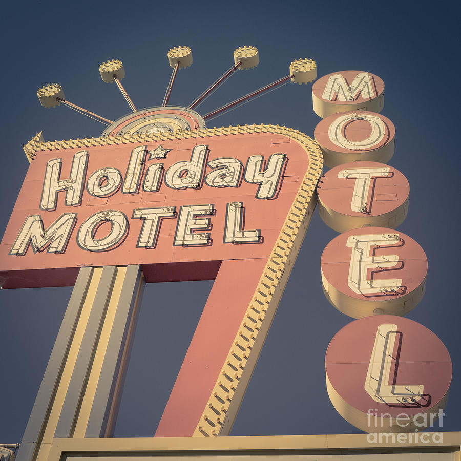 Vintage Photograph - Vintage Motel Sign Holiday Motel Square by Edward Fielding