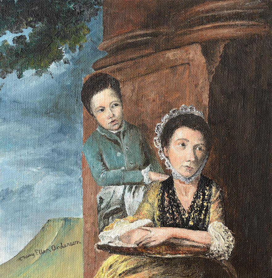 Sewing Painting - Vintage Mother and Son by Mary Ellen Anderson