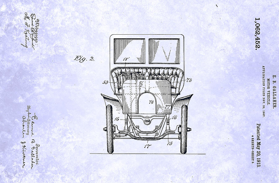 Vintage Motor Vehicle Patent From 1913 Painting by Celestial Images