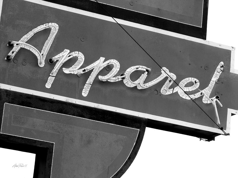 Vintage Neon Apparel Sign - photography Photograph by Ann Powell
