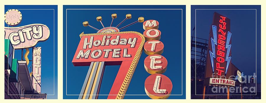 Up Movie Photograph - Vintage Neon Signs Trio by Edward Fielding