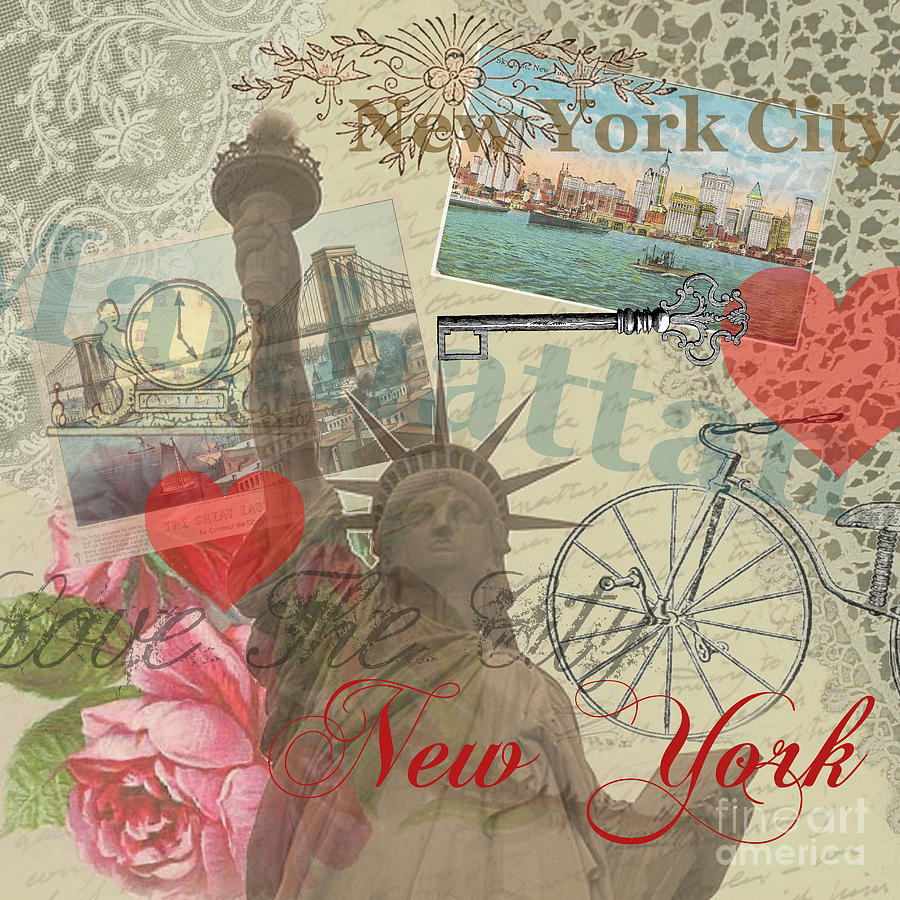Vintage New York City Collage Digital Art by Mary Hubley