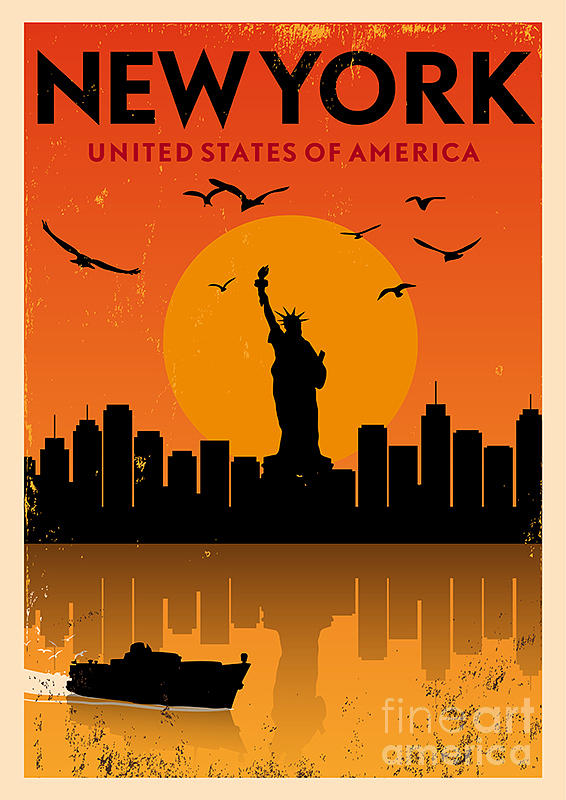 Vintage New York Poster Digital Art By Avny