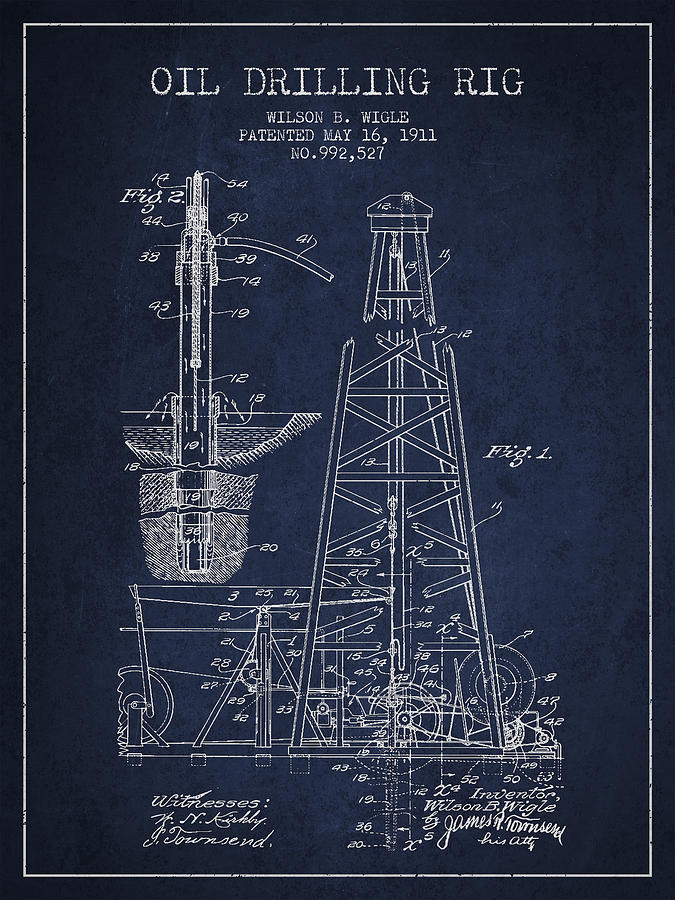 Oil Digital Art - Vintage Oil drilling rig Patent from 1911 by Aged Pixel
