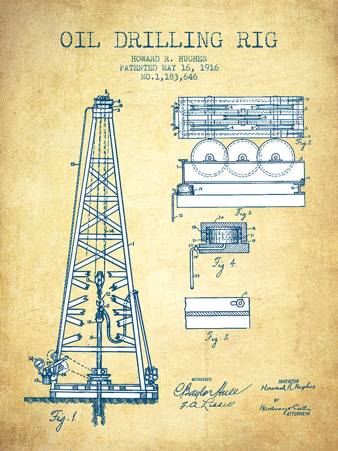 Oil Rig Drawing - Oil Drilling Rig Patent From 1916 - Vintage Paper by Aged Pixel Oil Rig Drawing - Oil Drilling Rig Patent From 1916 - Vintage Paper by Aged Pixel