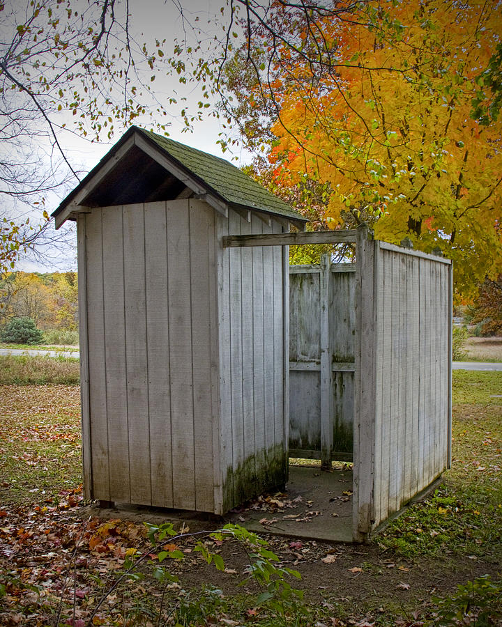 Vintage Photograph - Vintage Outhouse alongside a Historical Country School in Southwest Michigan by Randall Nyhof