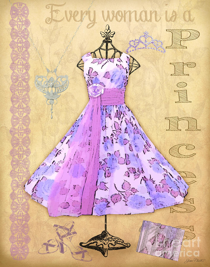 Typography Digital Art - Vintage Party Dress-B by Jean Plout