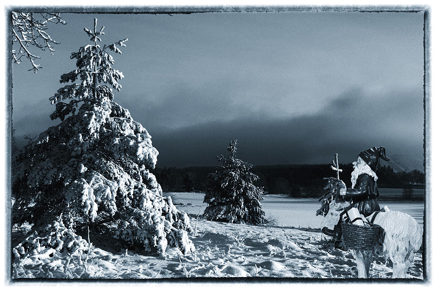 vintage photo of Santa Claus and winter landscape Photograph by Christian Lagereek