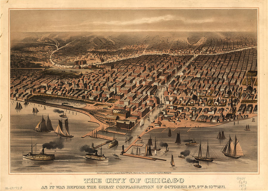 Chicago Photograph - Vintage Pictorial Map of Chicago 1871 by Adam Shaw