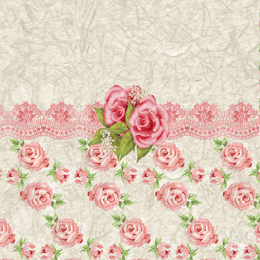 Vintage Pink and Cream Rose Pattern Digital Art by Debra  Miller