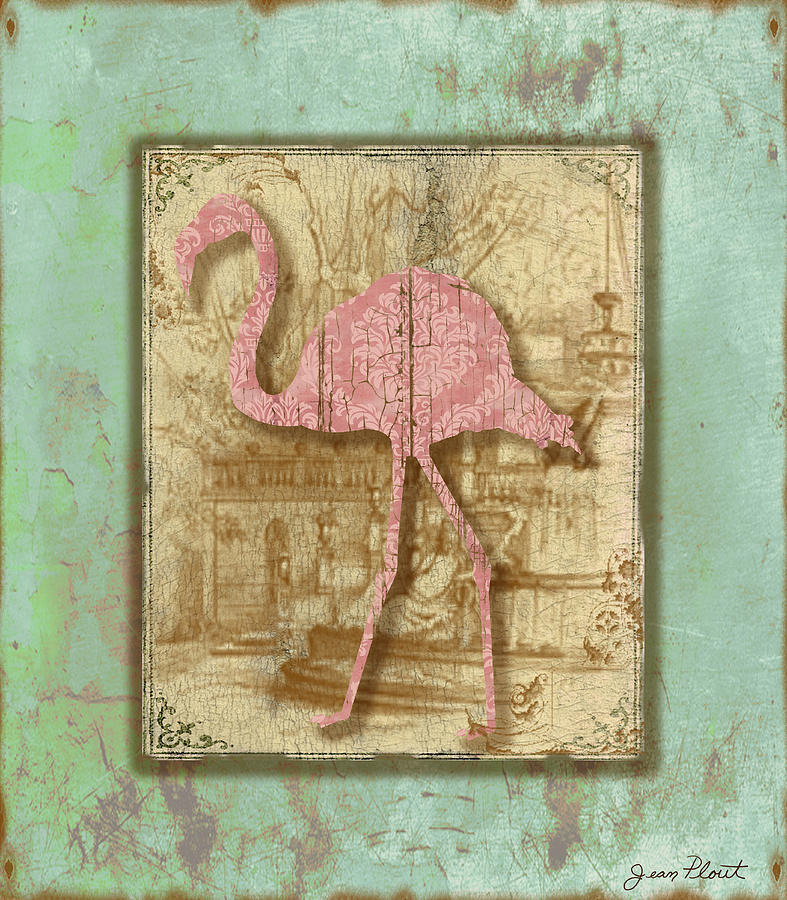 Vintage Pink Flamingo-3 Digital Art by Jean Plout