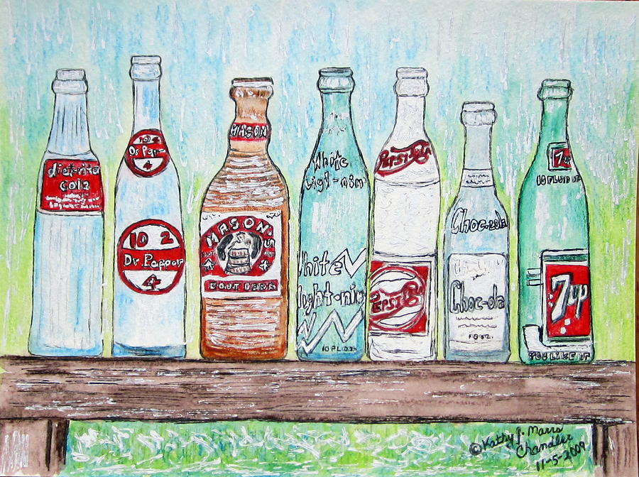 Vintage Pop Bottles Painting by Kathy Marrs Chandler