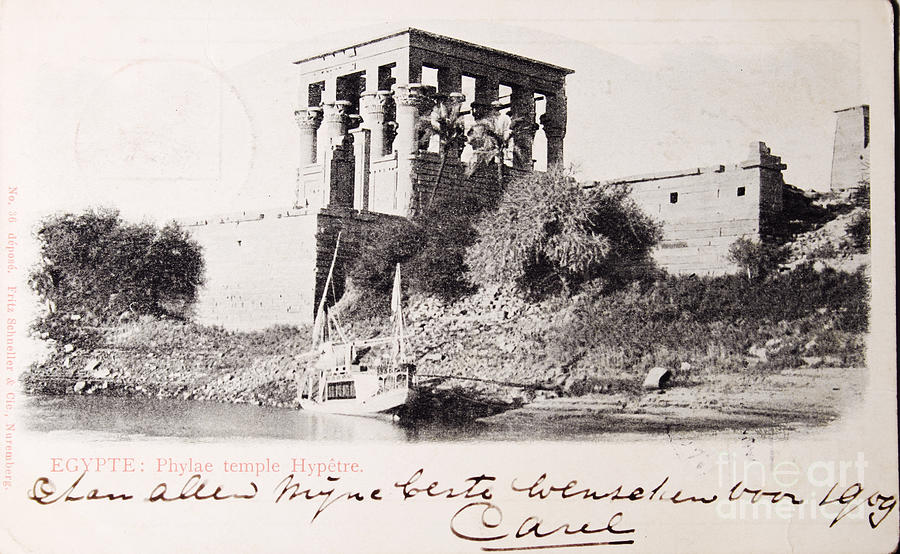 Vintage postcard of Temple on Nile bank Photograph by Patricia Hofmeester