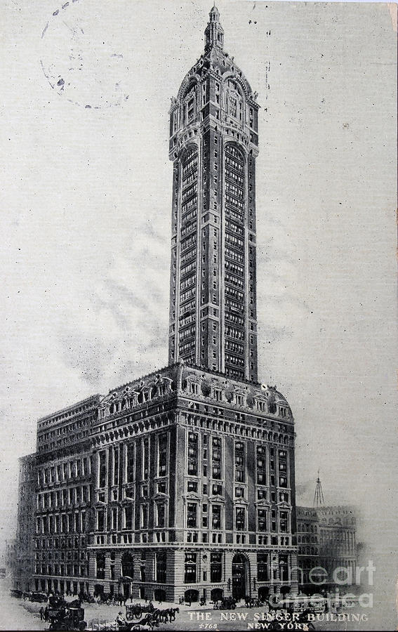 Vintage postcard of the Singer building in New York in 1908 Photograph by Patricia Hofmeester