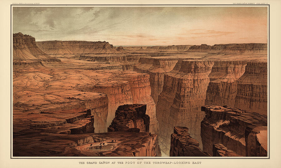 Grand Canyon National Park Drawing - Vintage Print of the Grand Canyon by William Henry Holmes - 1882 by Blue Monocle