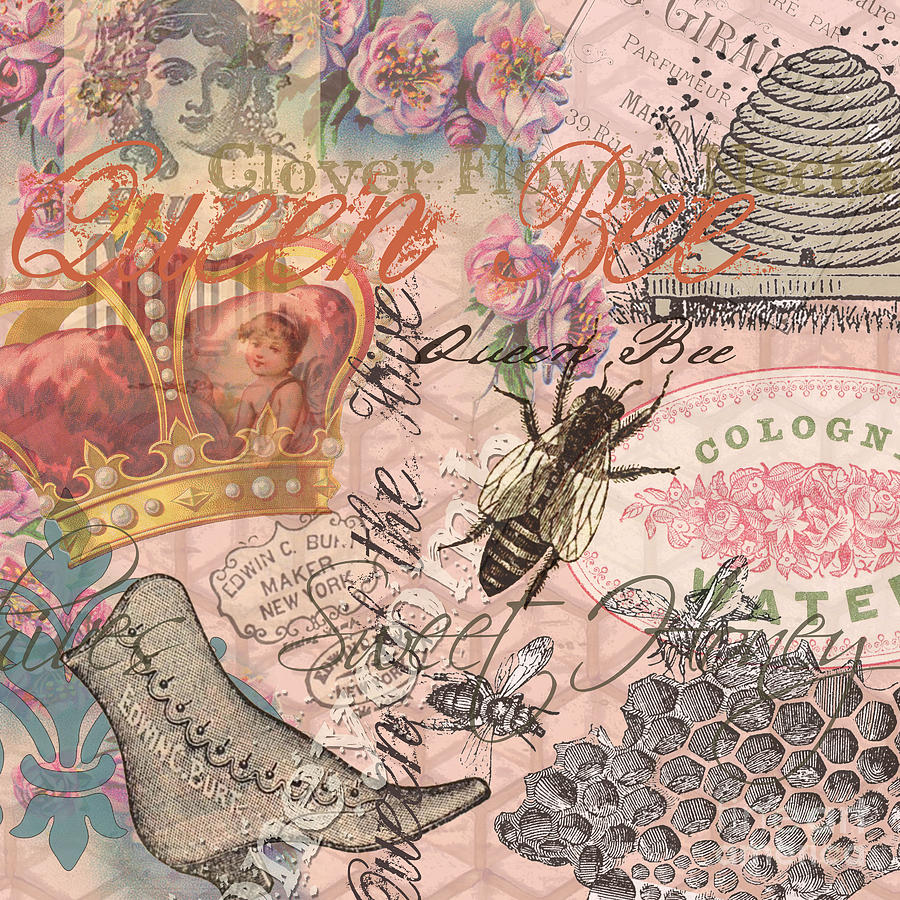 Vintage Queen Bee Collage  Digital Art by Mary Hubley