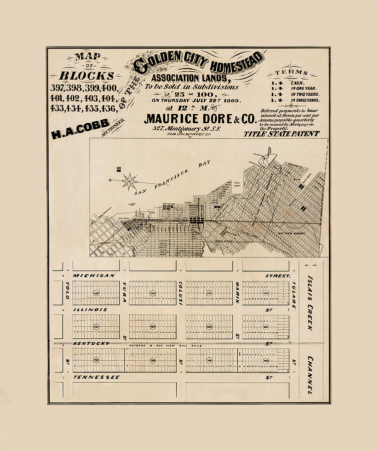 San Francisco Real Estate Photograph - Vintage Real Estate Map 1869 by Andrew Fare