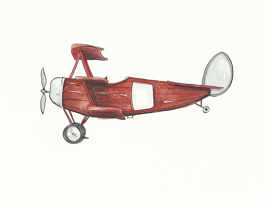 Vintage Painting - Vintage Red and Gray Airplane by Annie Laurie