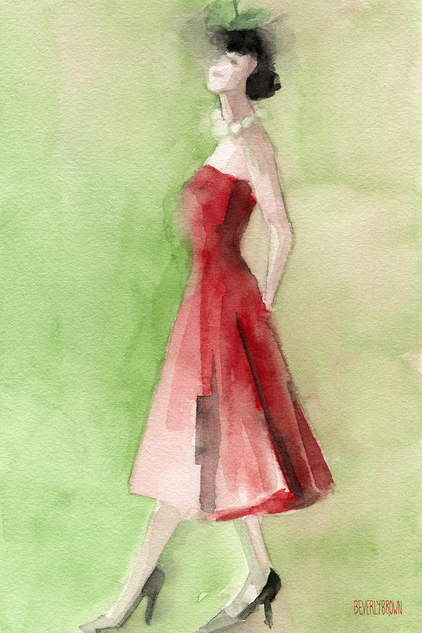 Vintage Red Cocktail Dress Fashion Illustration Art Print Painting by Beverly Brown Prints