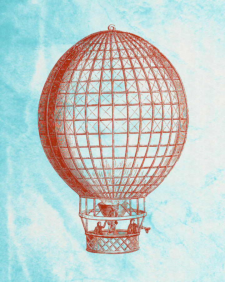 Vintage Drawing - Vintage Red Hot-Air Balloon by World Art Prints And Designs