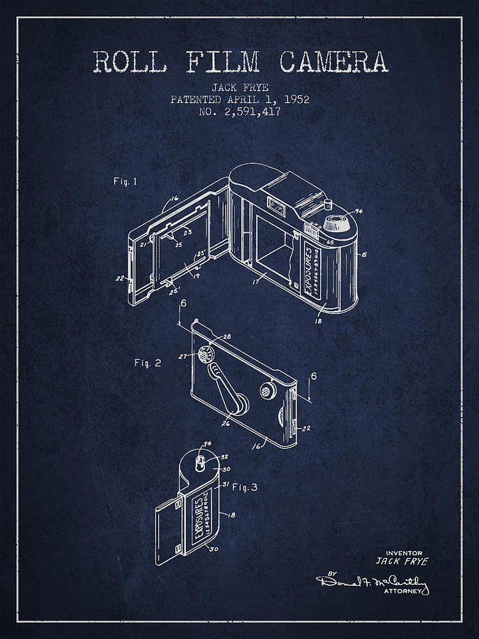 Vintage Digital Art - Vintage roll film camera patent from 1952 by Aged Pixel