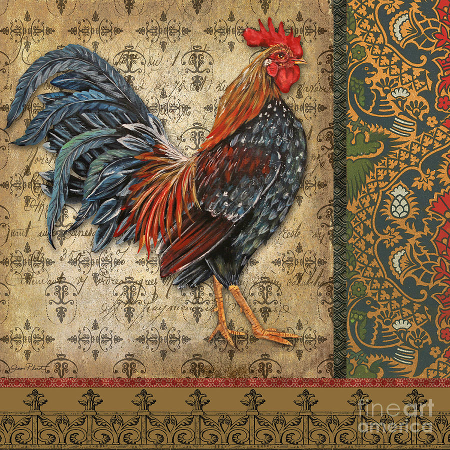 Vintage Rooster-B Painting by Jean Plout