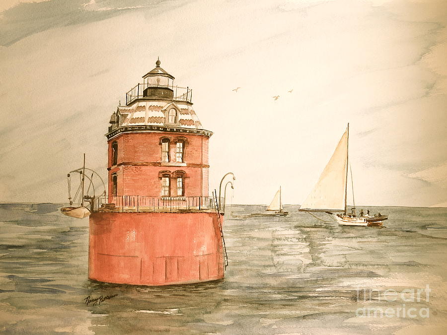 Vintage Sandy Point Lighthouse  Painting by Nancy Patterson