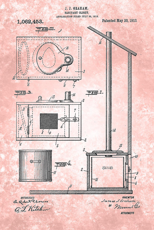 Vintage Sanitary closet Patent 1912 Painting by Celestial Images