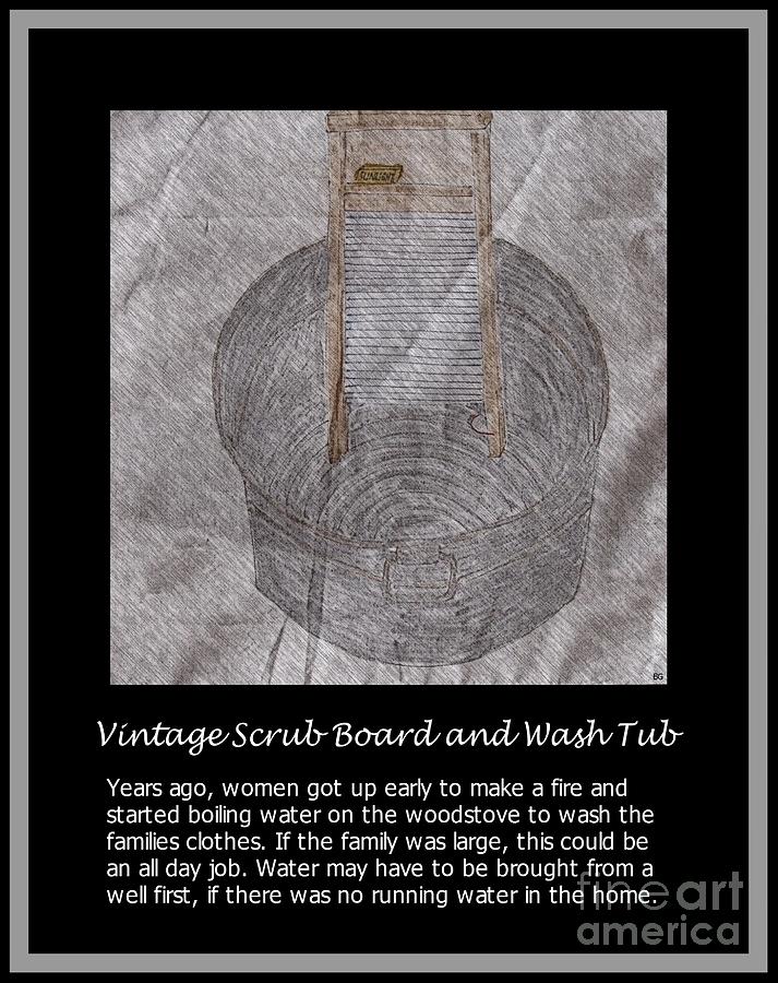 Vintage Photograph - Vintage Scrub Board and Wash Tub by Barbara A Griffin