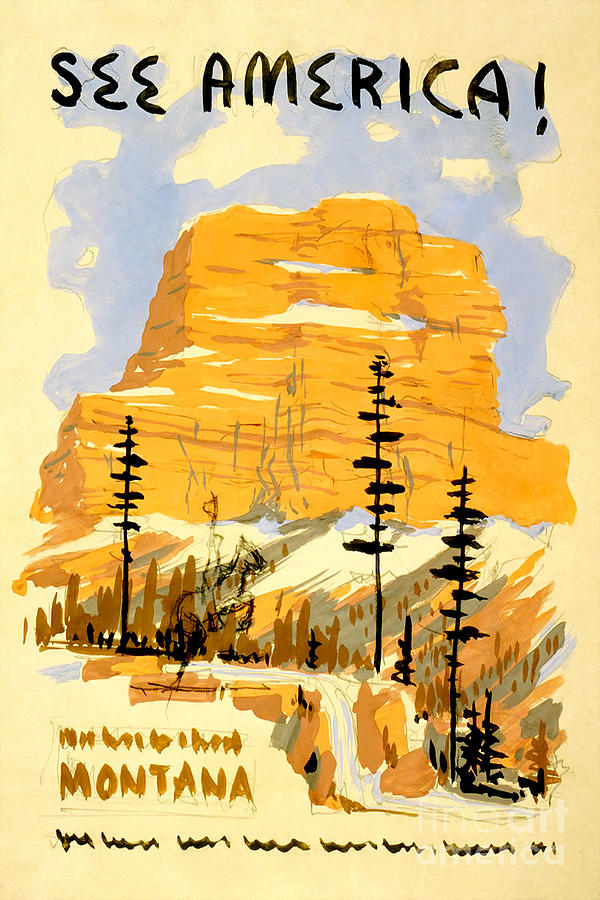 Mountain Drawing - Vintage See America Travel Poster by Jon Neidert
