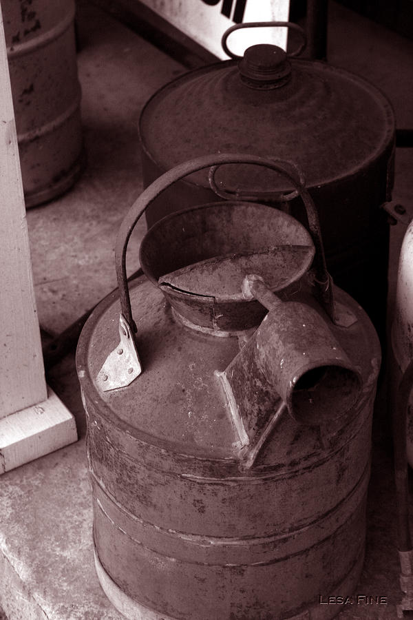 Vintage Sepia Galvanized Container Photograph by Lesa Fine