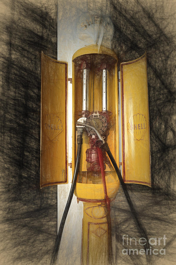 Vintage shell gas pump Digital Art by Perry Van Munster