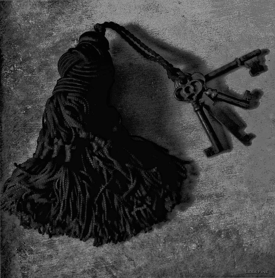 Vintage Skeleton Keys_Tassled BW Photograph by Lesa Fine