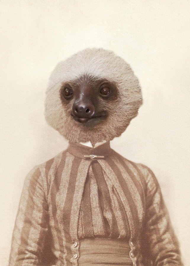 Vintage Photograph - Vintage Sloth Girl Portrait by Brooke T Ryan